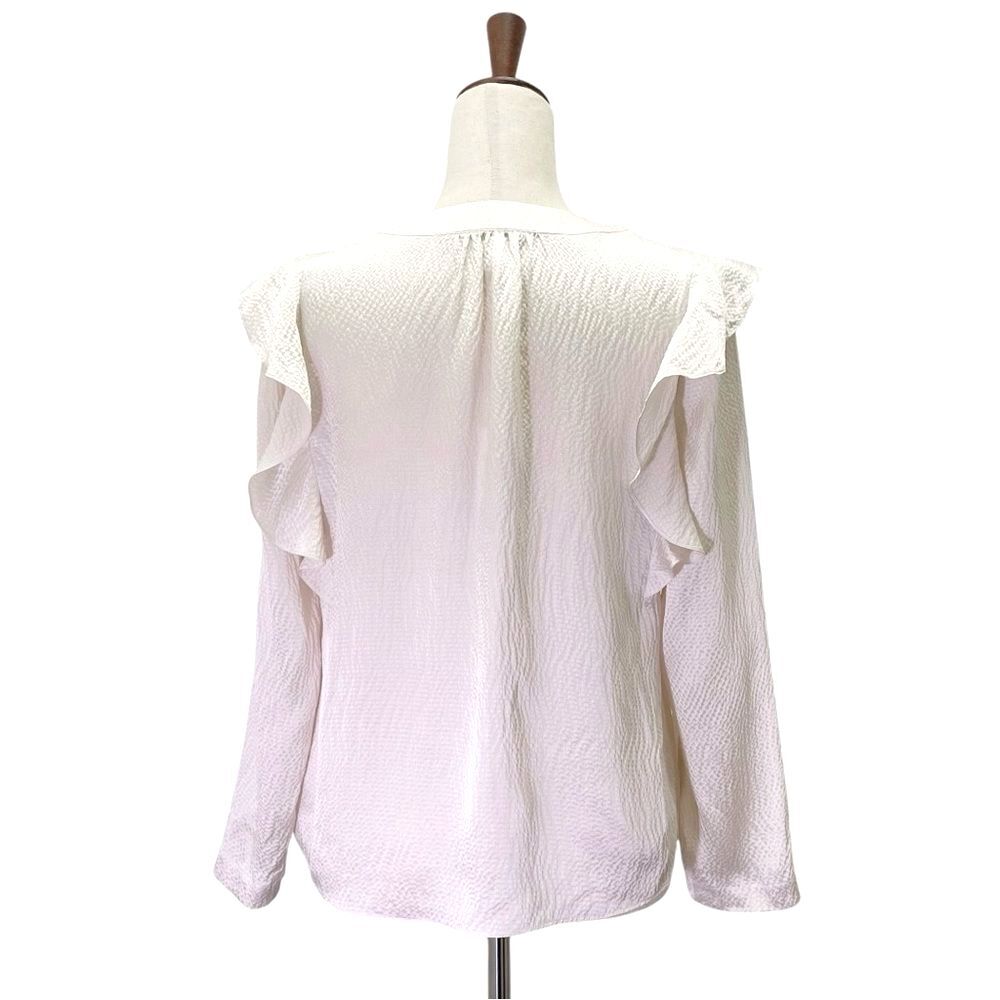 NWT Rebecca Taylor 100% Silk Ruffle Blouse Size 8 Ivory V-Neck $295 Long Sleeve - Picture 3 of 16